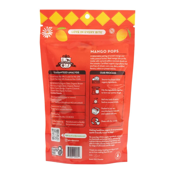 Lord Jameson Mango Pops Organic Soft & Chewy Dog Treats 6oz
