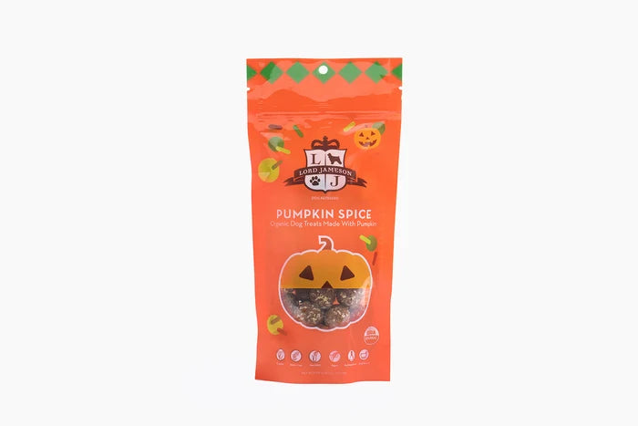 Lord Jameson Pumpkin Spice Organic Soft & Chewy Dog Treats POP Pouch 6oz W/ Display 12 pc