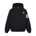 Makeno crown logo embroidered oversized hoodie with stripe sleeve detail shown in black, white, and grey colorways