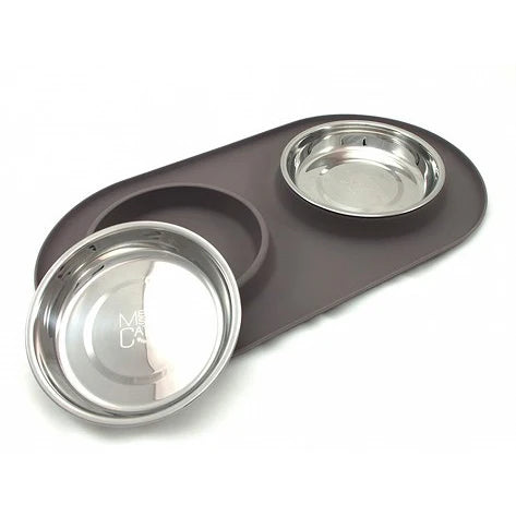 Messy Cats Double Silicone Feeder Warm Grey Medium