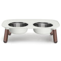 Messy Mutts Adjustable Elevated Double Feeder with Stainless Bowls Grey Wood 5 Cups