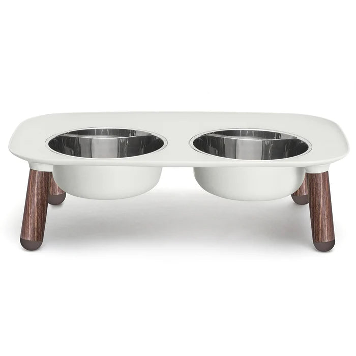 Messy Mutts Adjustable Elevated Double Feeder with Stainless Bowls Grey Wood 5 Cups