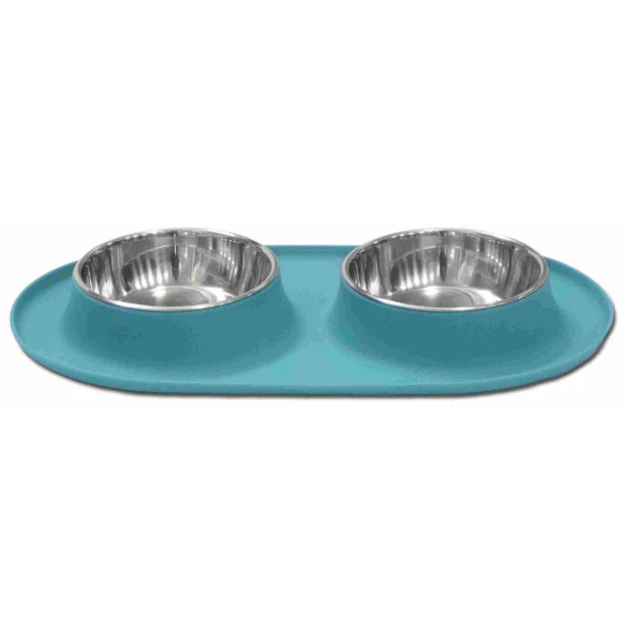 Messy Mutts Double Silicone Feeder Blue Large