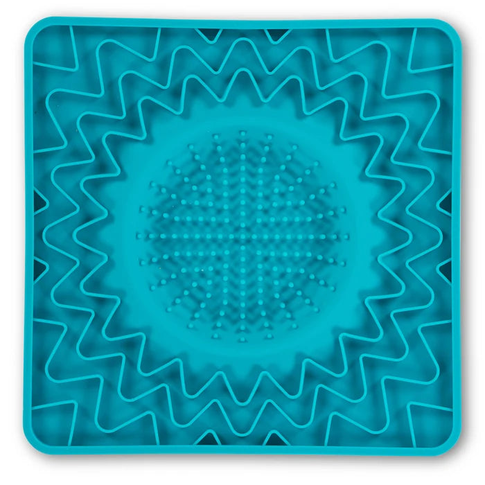 Messy Mutts Framed Spill Resistant Silicone Interactive Lick Bowl Mat Blue 10" x 10"