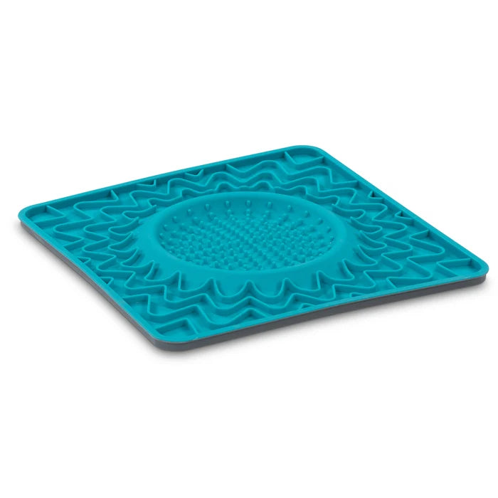 Messy Mutts Framed Spill Resistant Silicone Interactive Lick Bowl Mat Blue 10" x 10"