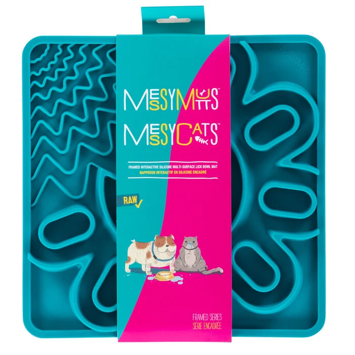 Messy Mutts Framed Spill Resistant Silicone Interactive Multi-Surface Lick Mat Blue 10" x 10"