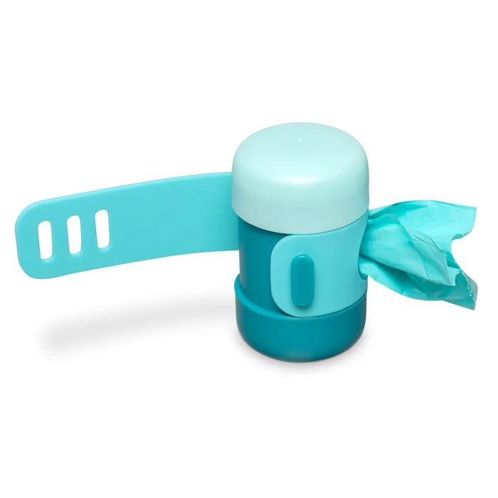 Messy Mutts Poop Bag Dispensor with Silicone Strap, 2.9" x 1.7", Assorted Blue