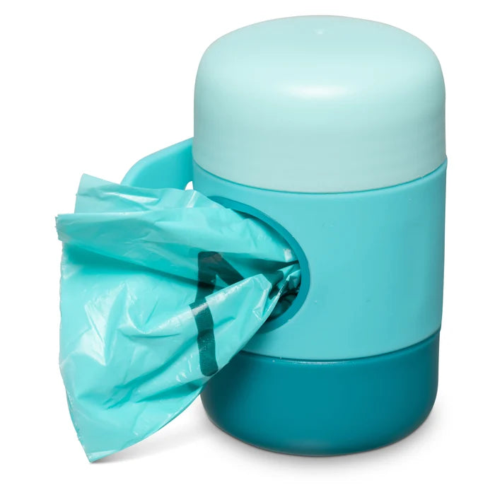 Messy Mutts Poop Bag Dispensor with Silicone Strap, 2.9" x 1.7", Assorted Blue