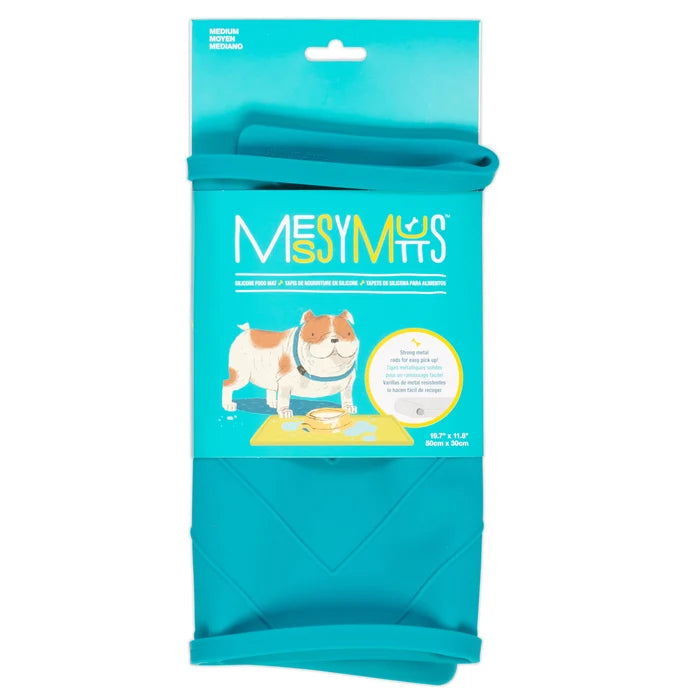 Messy Mutts Silicone Food Mat Raised Edge Blue Medium 20" x 12"