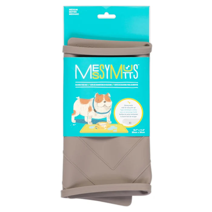 Messy Mutts Silicone Food Mat Raised Edge Grey Medium 20" x 12"