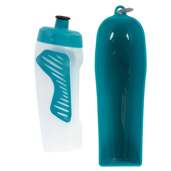 Messy Mutts Travel Water Bottle with Removable Bowl, 16oz / 500mL, Teal