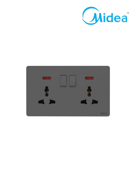 Midea 13A Double Socket 2 Gang Universal Socket with Neon Power Indication Grey