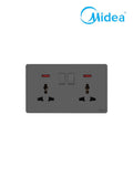 Midea 13A Double Socket 2 Gang Universal Socket with Neon Power Indication Grey