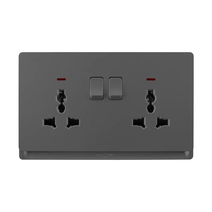 Midea 13A Double Socket 2 Gang Universal Socket with Neon Power Indication Grey