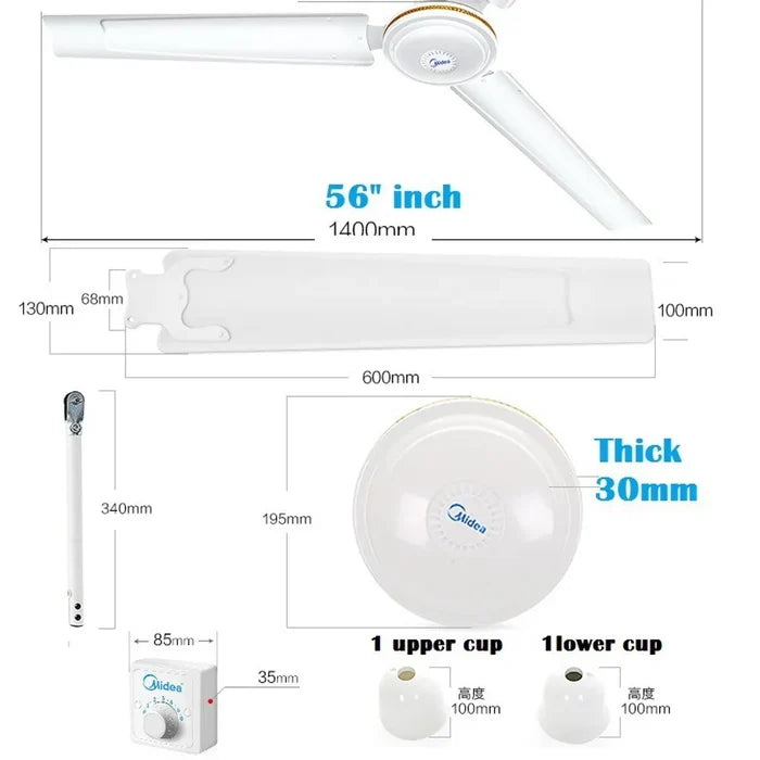 Midea 56″ Ceiling Fan Long Blade – 5-Speed, Energy-Efficient Cooling
