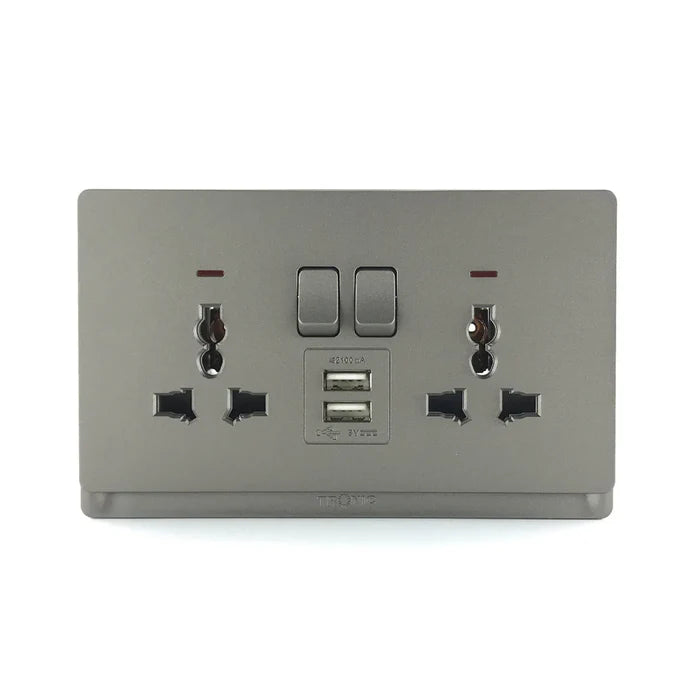 Midea Grey Double Socket with USB 16A 250V