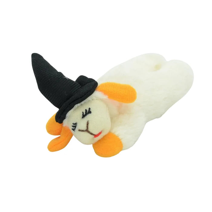 Multipet Halloween Lamb Chop w/ Black Witch Hat Cat Toy 4"