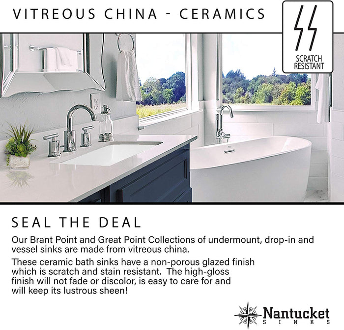 Nantucket Sinks UM-16x11-W 16-Inch by 11-Inch Rectangle Ceramic Undermount Vanity, White - NYDIRECT