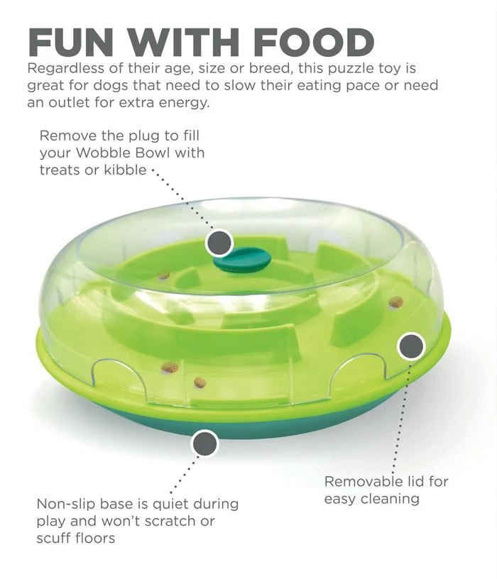 Nina Ottosson Wobble Slow Feeder Bowl Dog Game Blue/Green Level 1