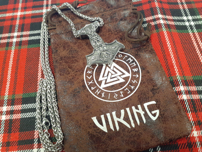 Nordic Viking Thor's Hammer Raven Pendant necklace