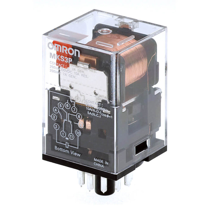 Omron MKS3P-5 AC230 3PDT Plug-In Electromagnetic Relay 230VAC 10 A with Mechanical Indicator