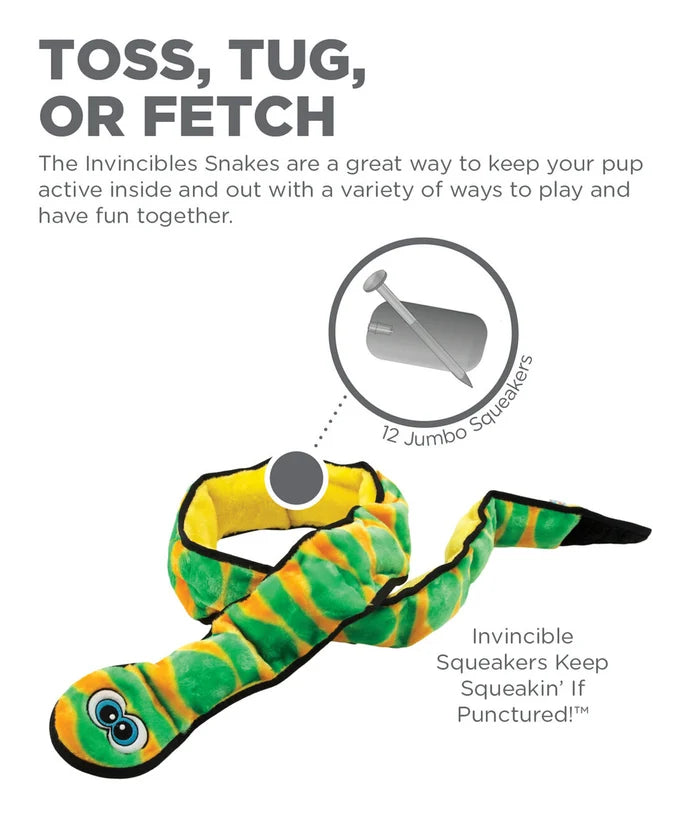 Outward Hound Invincibles Snake Durable Plush Dog Toy Green XXL