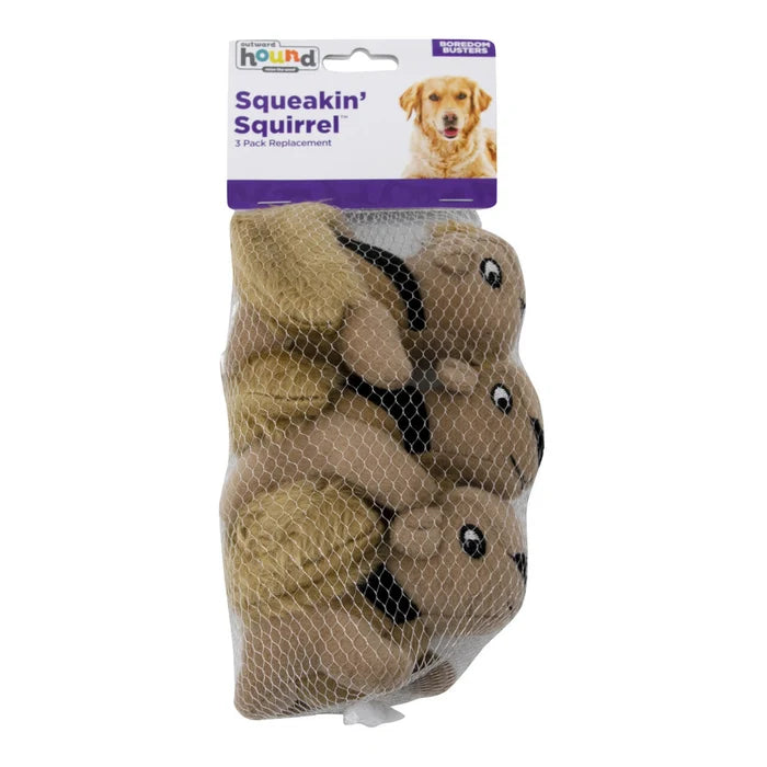 Outward Hound Squeakin' Squirrels Plush Dog Toy Brown 3pc