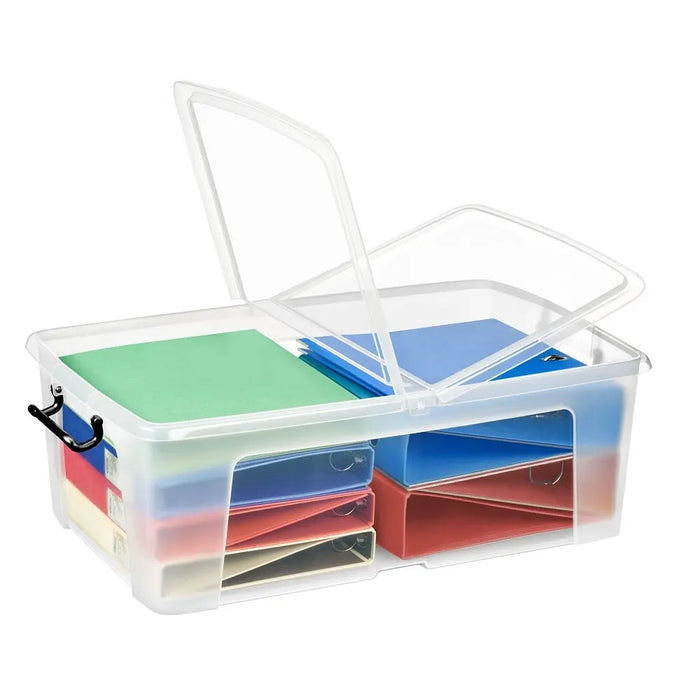 Pack of 4 - 50 Litre Smart Storemaster Clear Plastic Storage Boxes and Folding Lids Strata