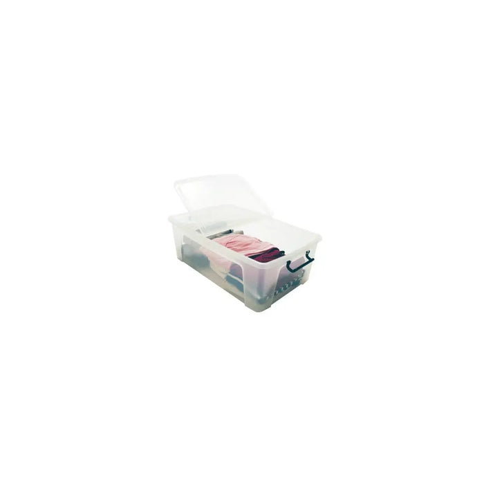 Pack of 4 - 50 Litre Smart Storemaster Clear Plastic Storage Boxes and Folding Lids Strata