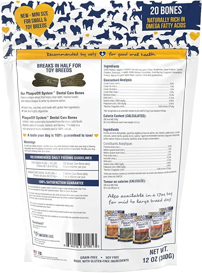 PlaqueOff - MINI Dental Care Bones - Vegetable Fusion with Blueberry