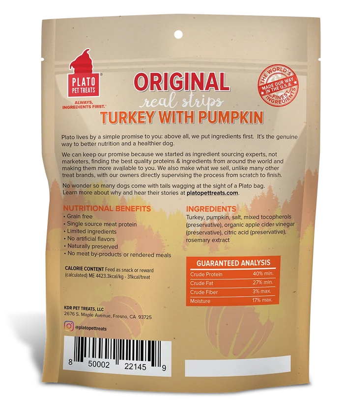 Plato Original Real Strips Turkey & Pumpkin 18oz