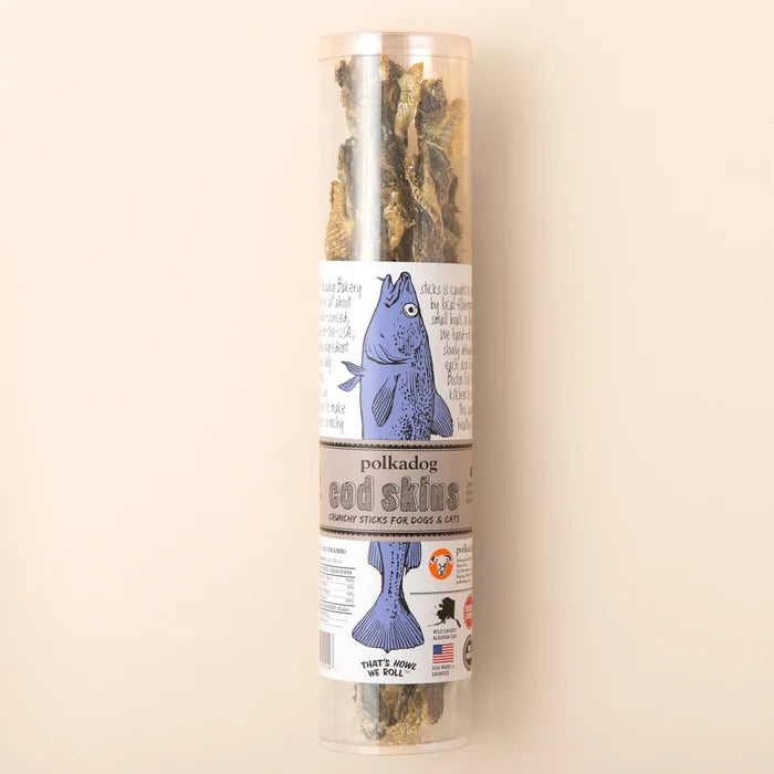 Polkadog Cod Skins Crunchy Dog and Cat Treats Tube 4.7oz Case of 6