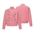 Pink rabbit graphic zip-up sweater shown from the front beside its plain back view