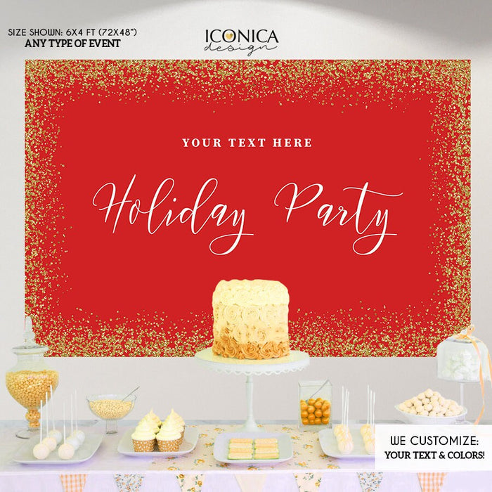 Red and Gold Holiday Party Backdrop, Custom Printable File