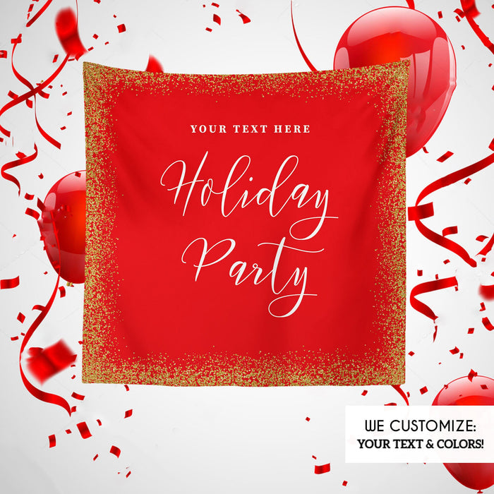 Red and Gold Holiday Party Backdrop, Custom Printable File