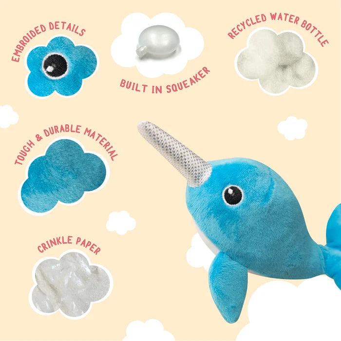 SnugArooz Baby Nikki the Narwhal Plush Dog Toy 5"