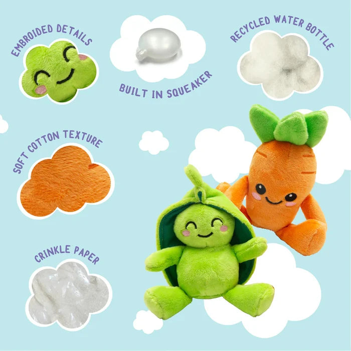 SnugArooz Pea and Carrot Plush Dog Toy 4" 2pk