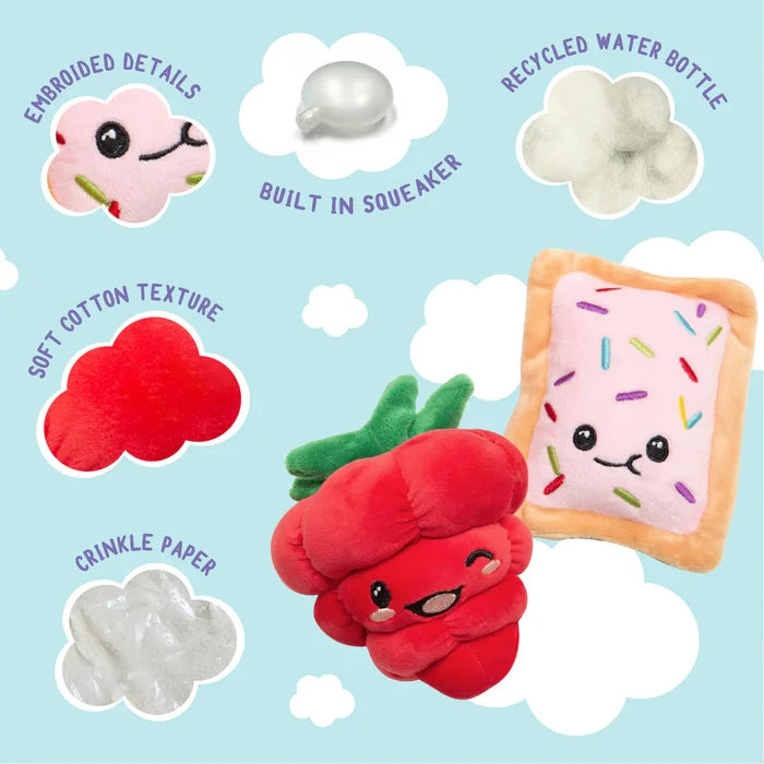SnugArooz Poptart and Raspberry Plush Dog Toy 4" 2pk