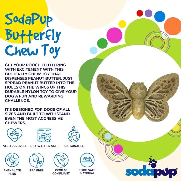 SodaPup Nylon Butterfly Dog Chew Toy Brown