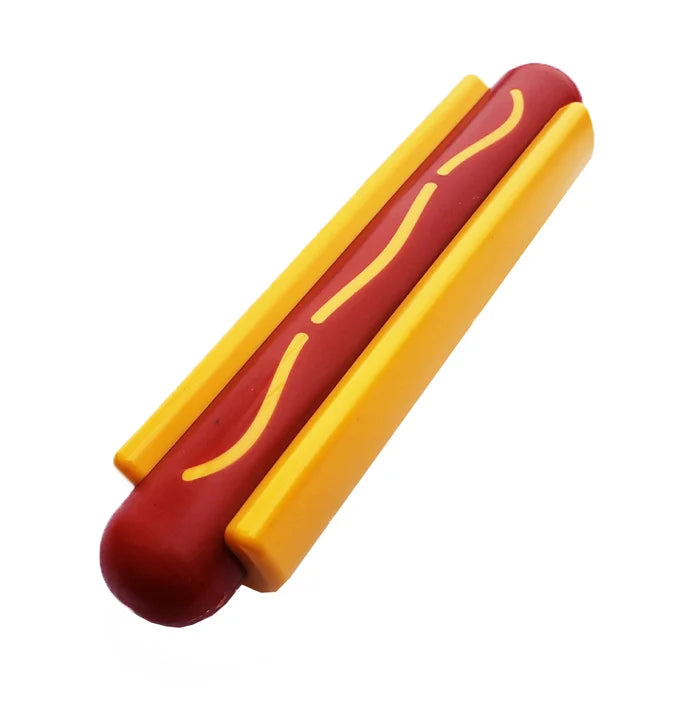 SodaPup Nylon Hot Dog Ultra Duranle Dog Chew Toy Red/Yellow 6.2"