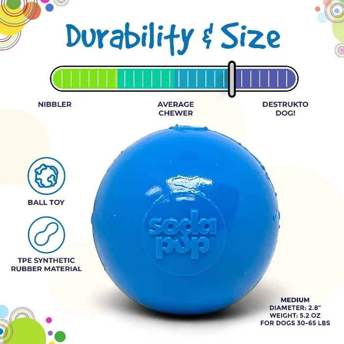 SodaPup PUP-X Squeaker Ball Dog Fetch Toy Blue Medium