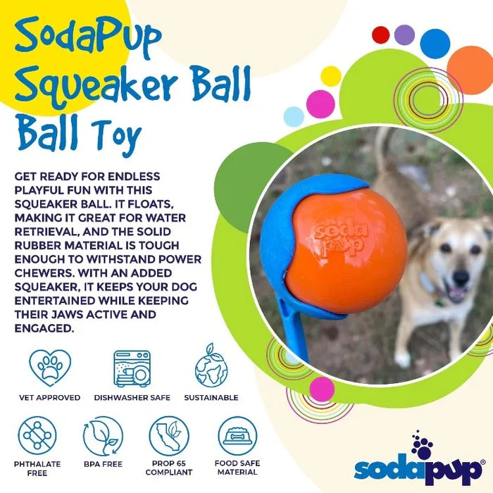 SodaPup PUP-X Squeaker Ball Dog Fetch Toy Glow in the Dark Large