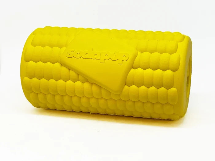 SodaPup Rubber Corn on the Cob Durable Dog Chew Toy Yellow Large 4.75"
