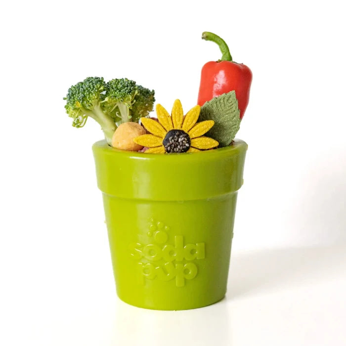 SodaPup Rubber  Flower Pot Durable Treat Dispenser Dog Toy Green 3.5"