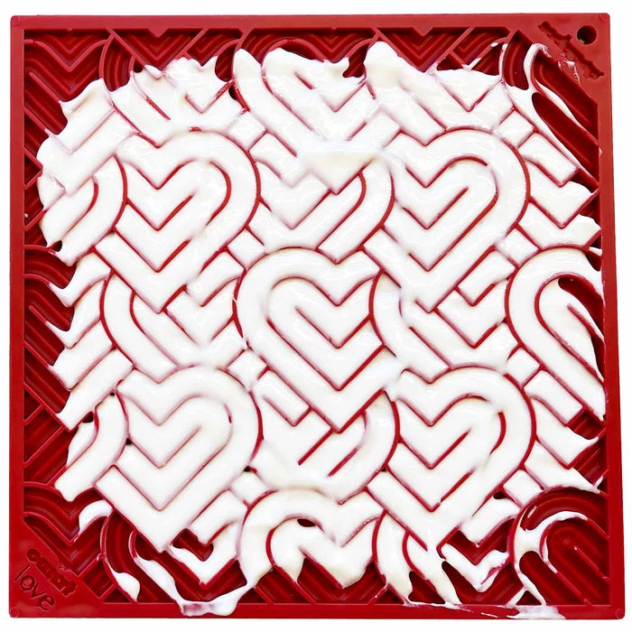 SodaPup TPE eMat Enrichment Lick Mat Heart "LOVE" Red Large 8"