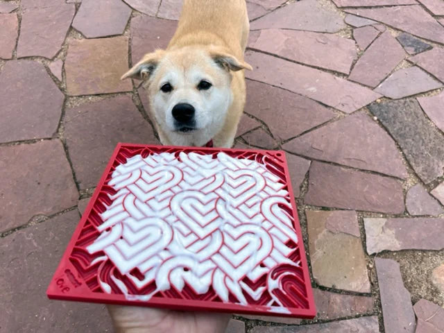 SodaPup TPE eMat Enrichment Lick Mat Heart "LOVE" Red Large 8"