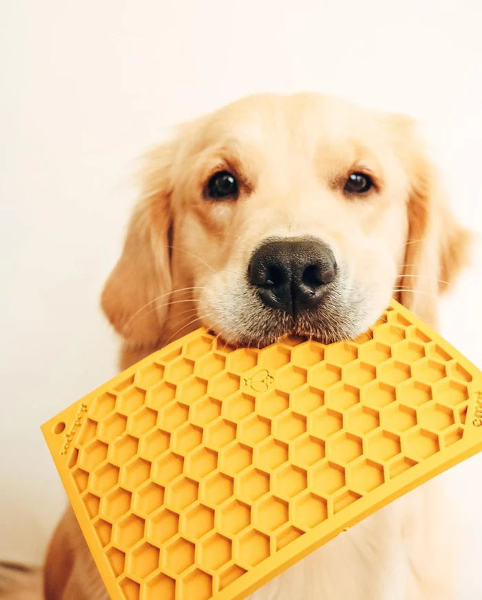SodaPup TPE eMat Enrichment Lick Mat Honeycomb Yellow Large 8"