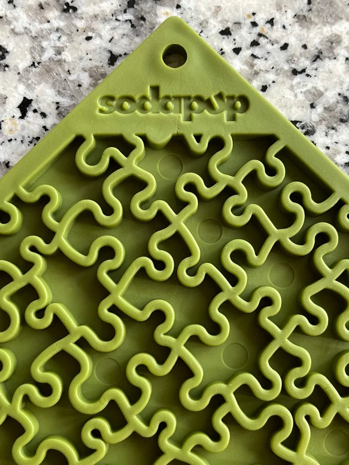 SodaPup TPE eMat Enrichment Lick Mat Jigsaw Green Large 8"