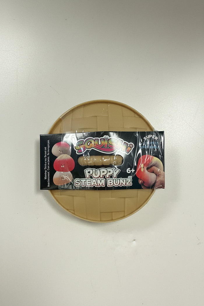 A package of Squishii Puppy Steam Bunz toy.