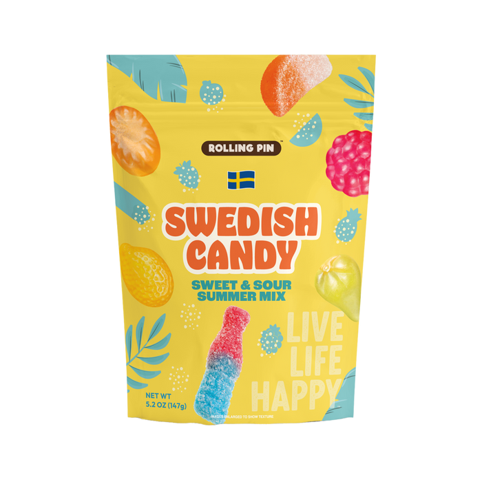 Sweet and Sour Summer Mix Gummy Swedish Candy, front of the 5.2 oz bag